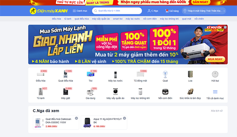 Kinh nghiệm mua hàng Điện Máy Xanh online 1
